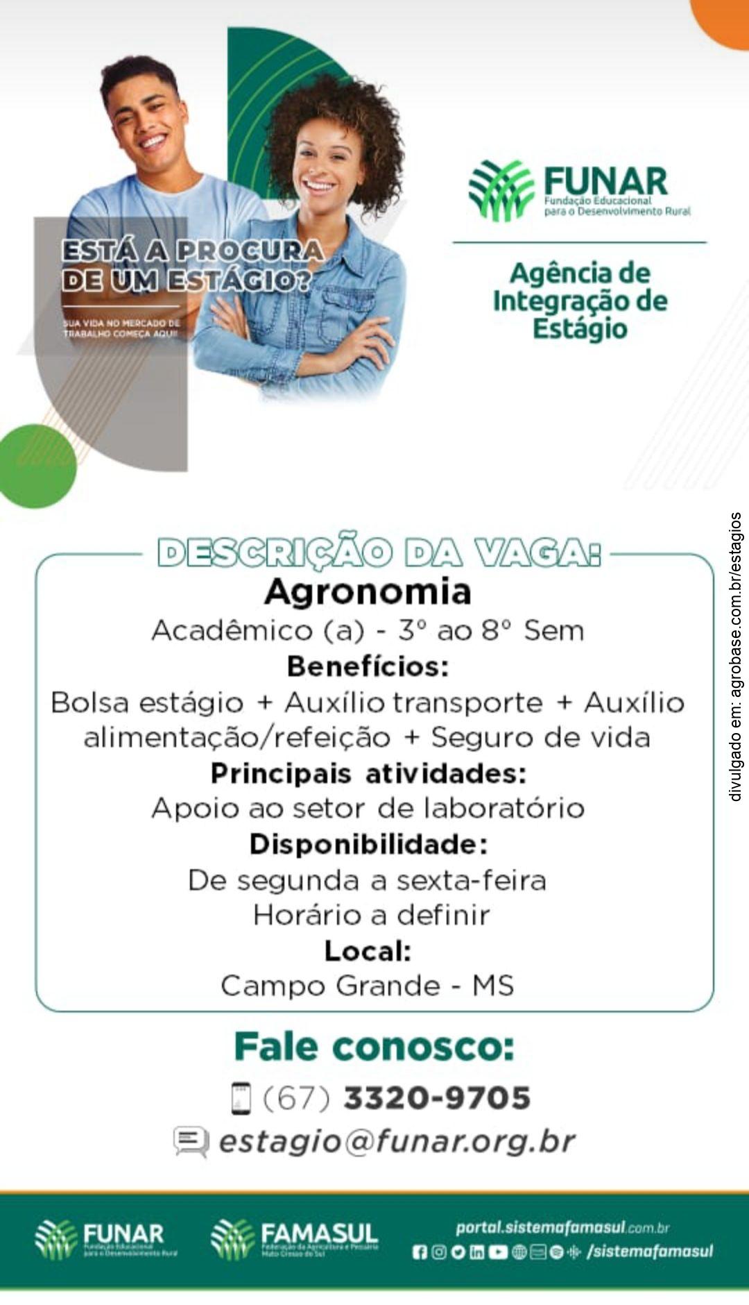 Estágio para estudantes de agronomia – Campo Grande/MS