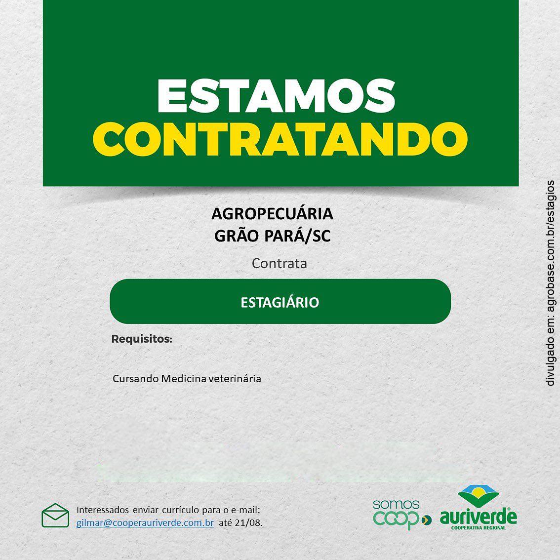 Estagiário agropecuária – Grão Pará/SC