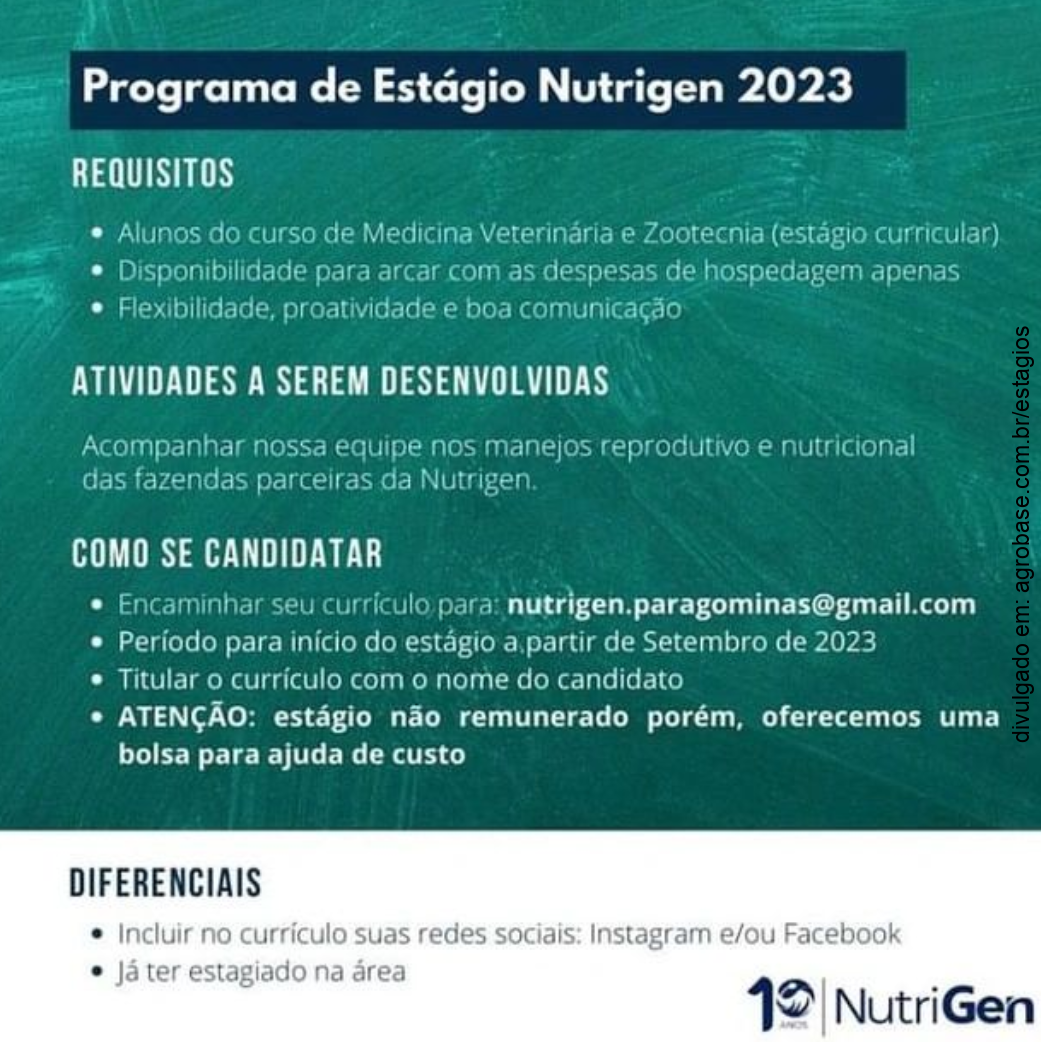 Programa de estágio Nutrigen 2023 – Paragominas/PA