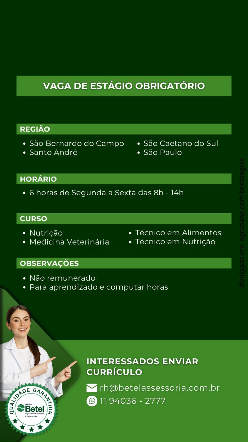 Estagiário em nutrição ou veterinária – São Paulo e ABC Paulista