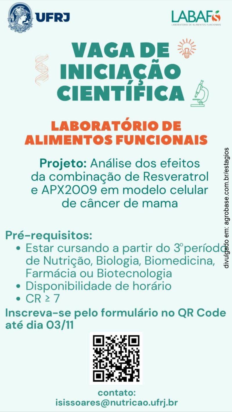 Iniciação científica em lab de alimentos funcionais – Rio de Janeiro/RJ
