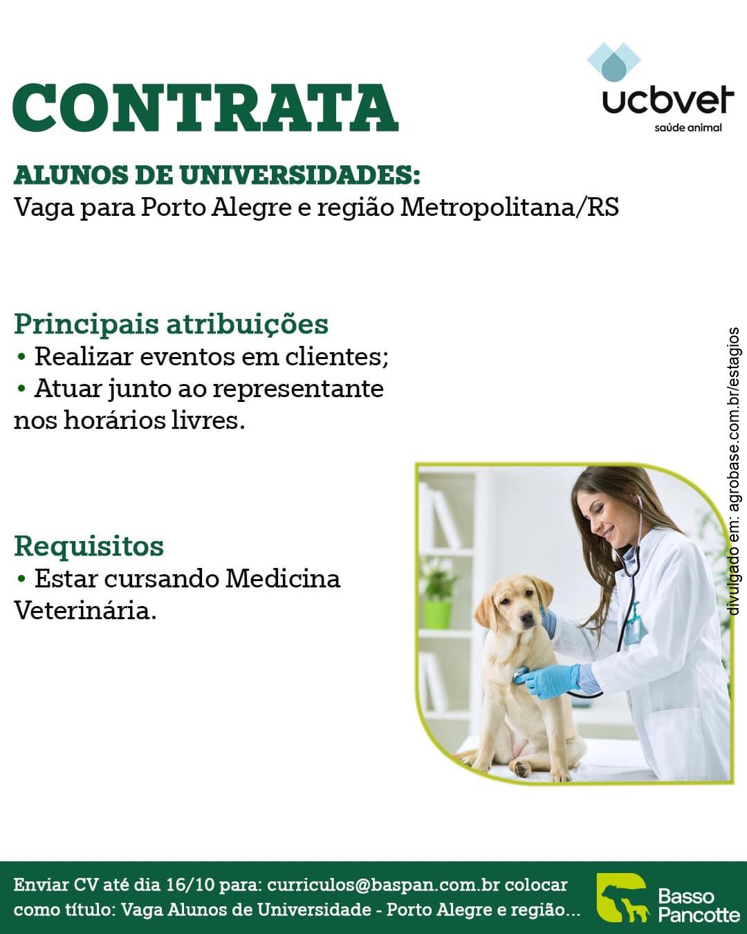 Estágio para estudantes de med. veterinário – Porto Alegre/RS e região metropolitana