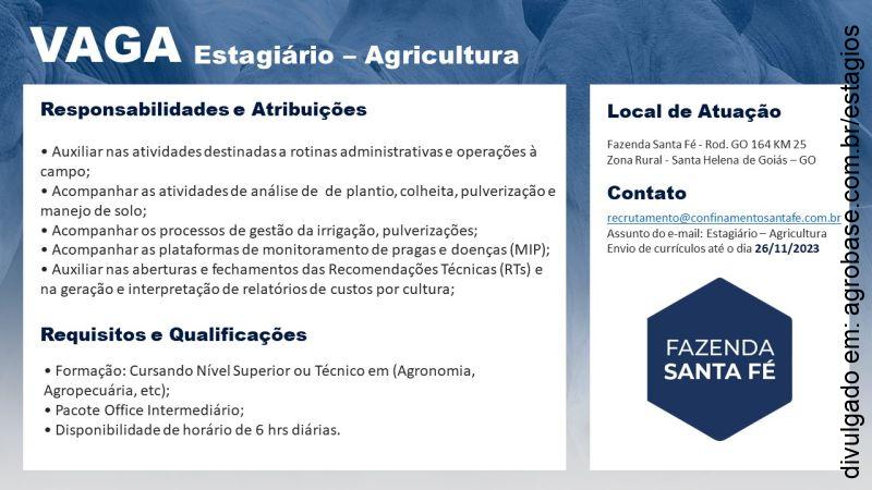 Estagiário em agricultura – Sta. Helena de Goiás/GO
