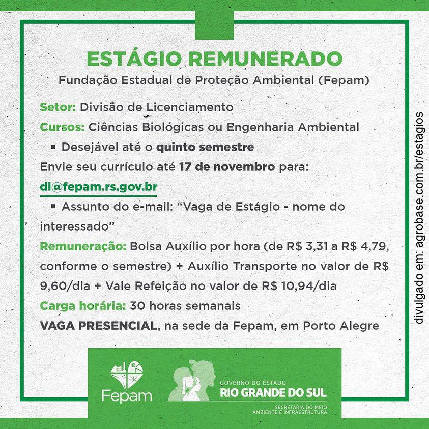 Estágio remunerado na Fepam – Porto Alegre/RS
