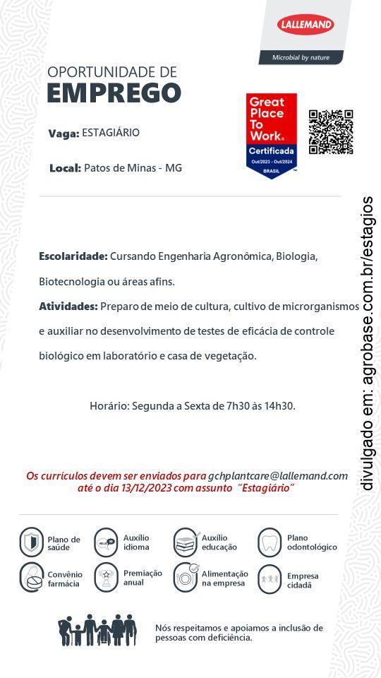 Estagiário microbiologia agrícola – Patos de Minas/MG