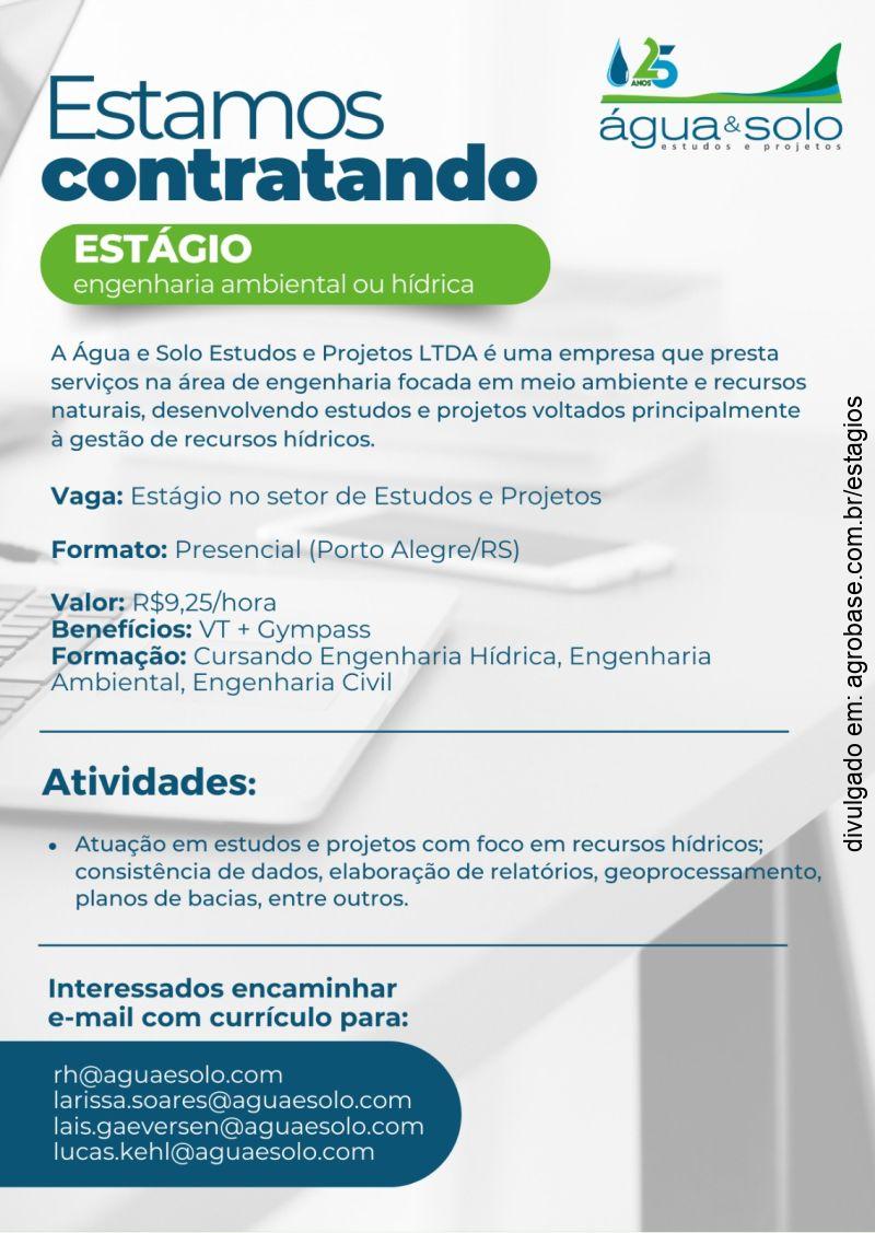 Estágio para o setor de estudos e projetos – Porto Alegre/RS