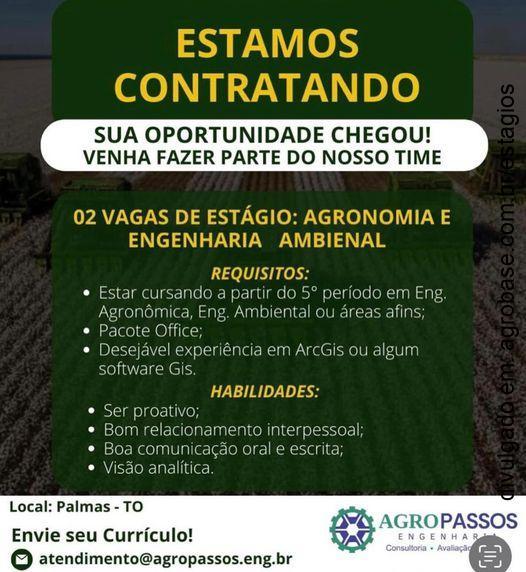 02 vagas de estágio: agronomia e eng. ambiental – Palmas/TO