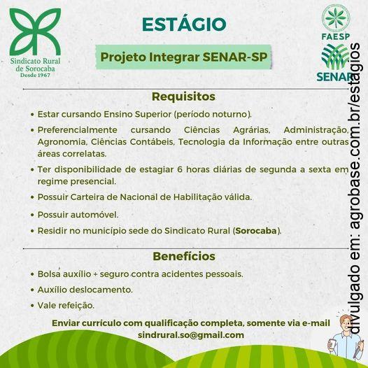 Estágio projeto integrar SENAR – Sorocaba/SP