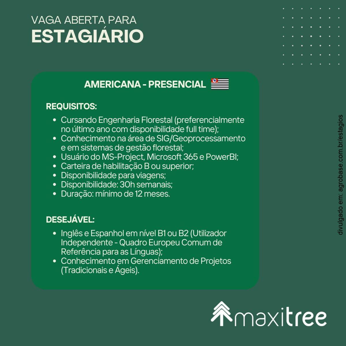 Estágio para eng. florestais – Americana/SP