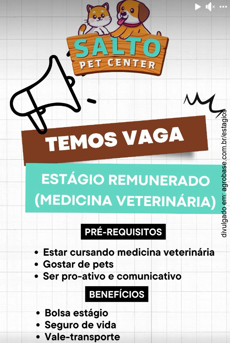 Estágio remunerado medicina veterinária – Salto de Pirapora/SP