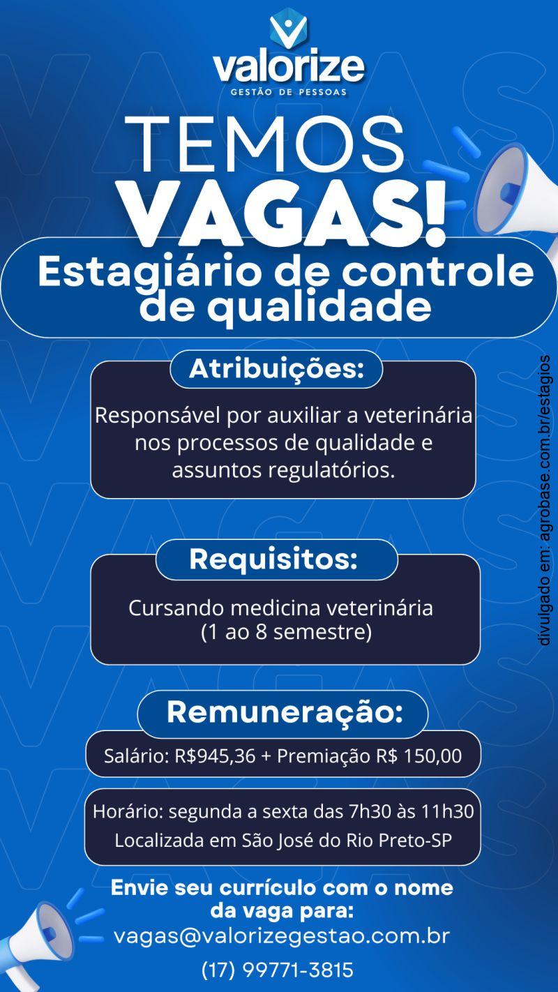 Estagiário de controle de qualidade – São José do Rio Preto/SP