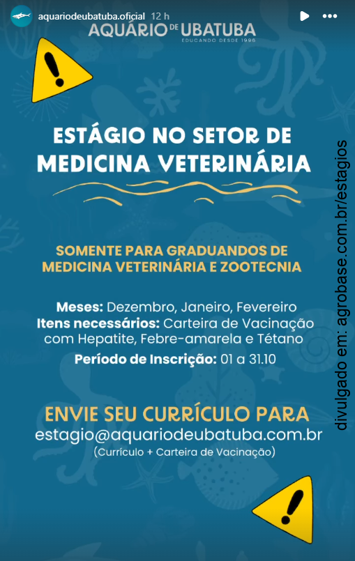 Estágio méd. veterinário ou zootecnista em aquário – Ubatuba/SP