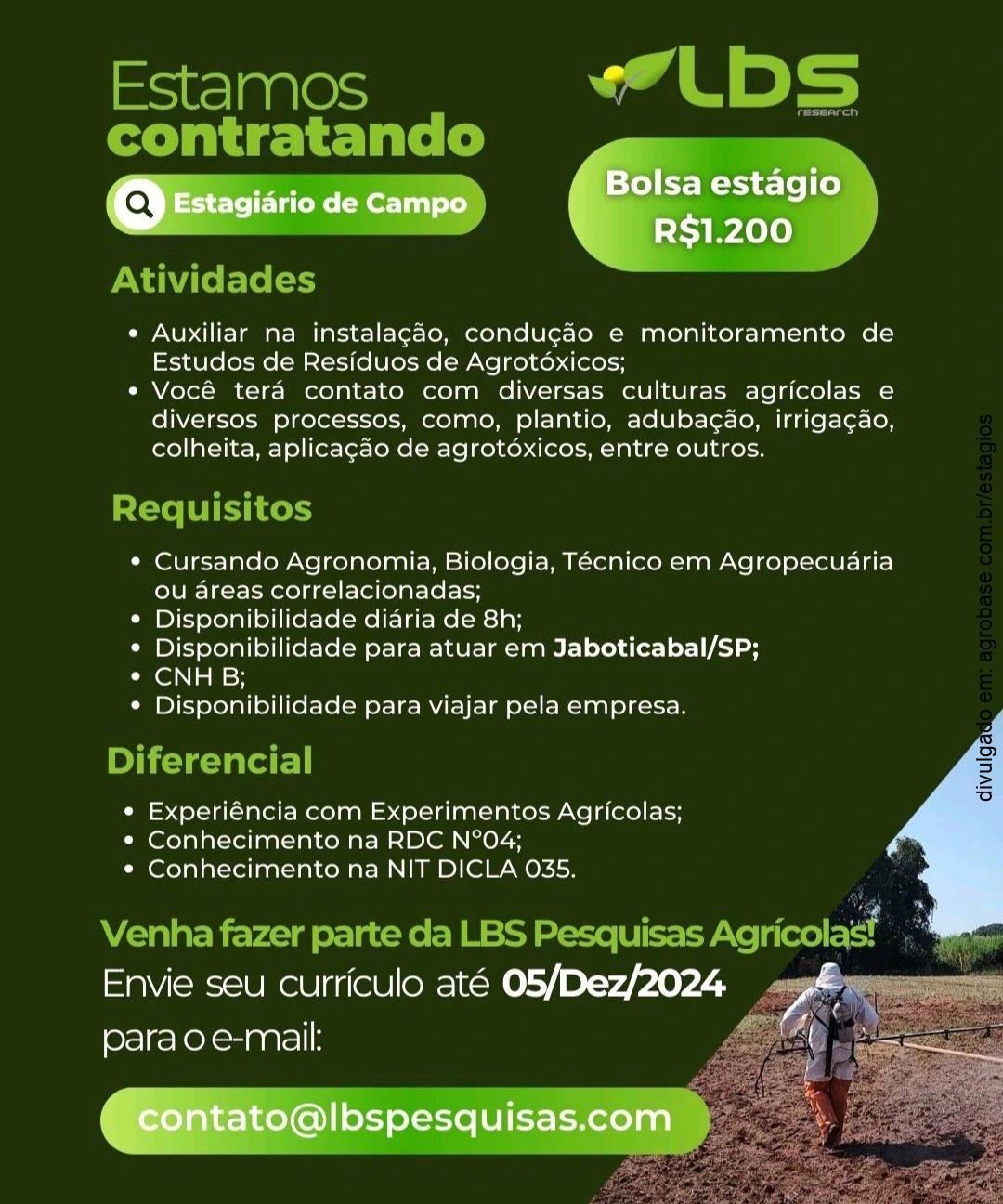 Estagiário de campo – Jaboticabal/SP