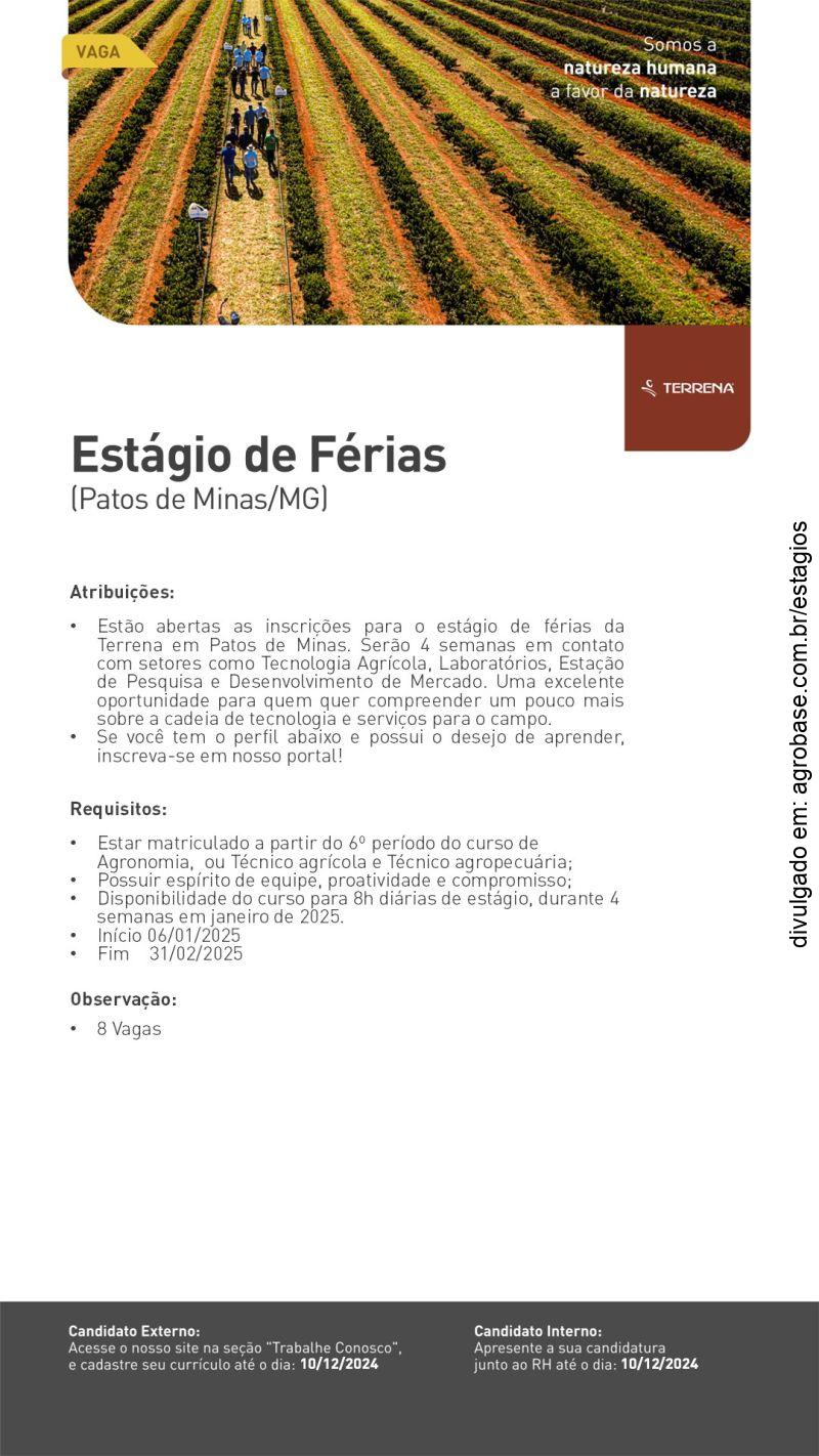 Estágio de férias da Terrena 2025 – Patos de Minas/MG