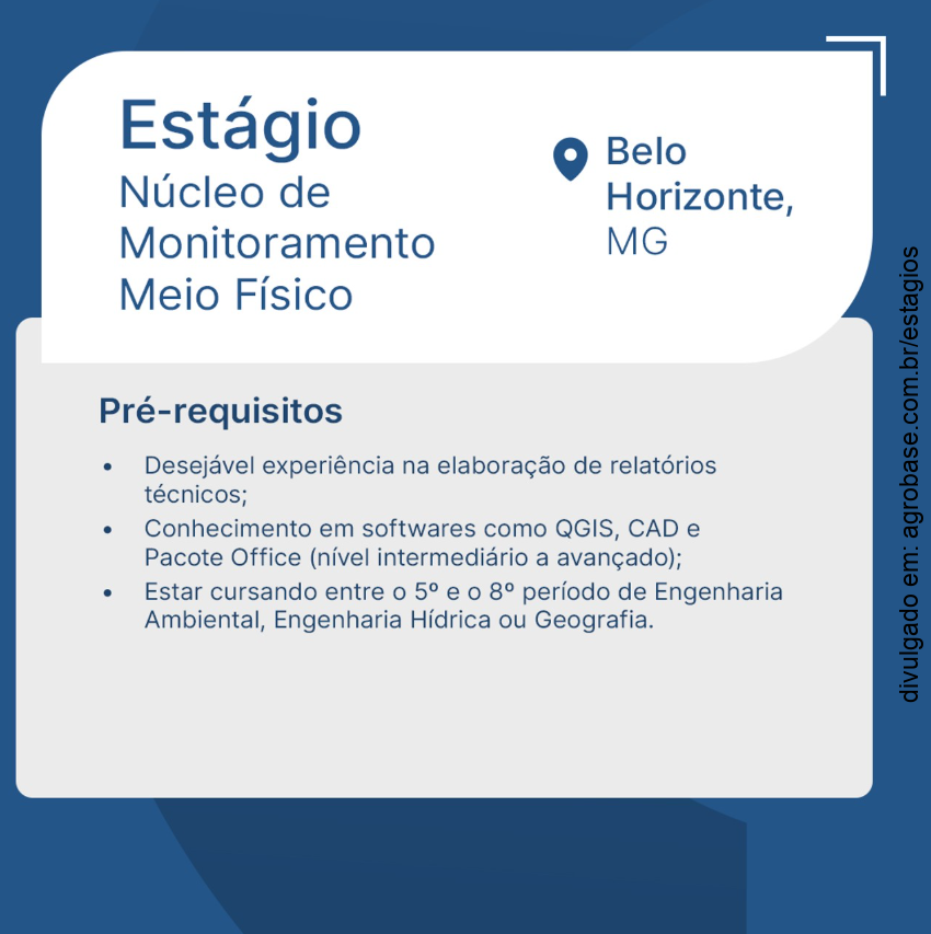 Estágio núcleo de monitoramento (meio físico) – Belo Horizonte/MG